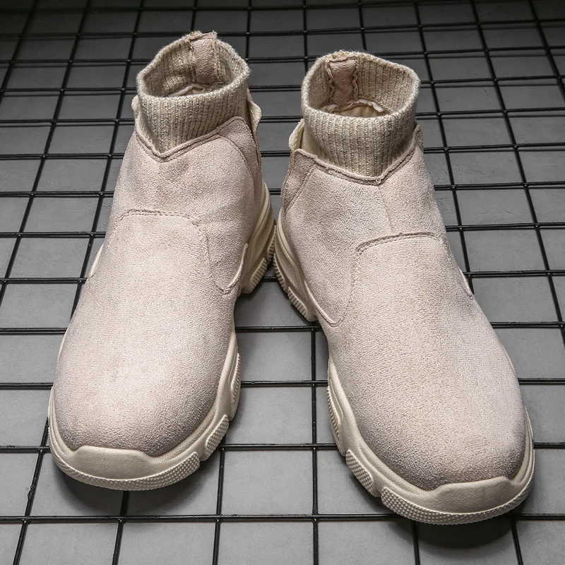 

Thick Sole High Top Ankle Boots Men New Suede Leather Cowboy Boots Autumn Fashion Military Boots Mens Shoes Casual Tooling Shoes