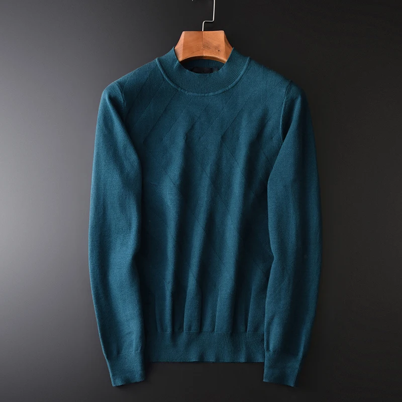 Одноцветный мужской роскошный компьютерный вязаный свитер с воротником под