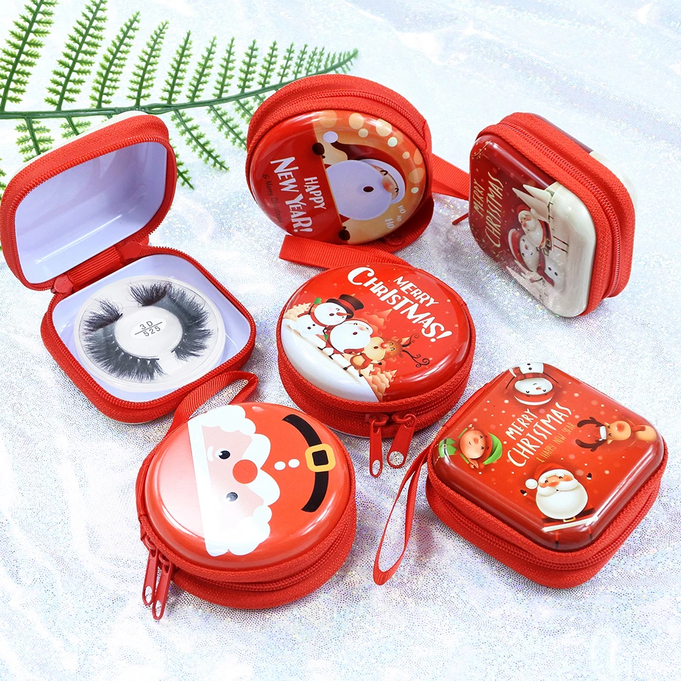 Рождественская упаковка для ресниц с красной сиреной новый дизайн круглая и