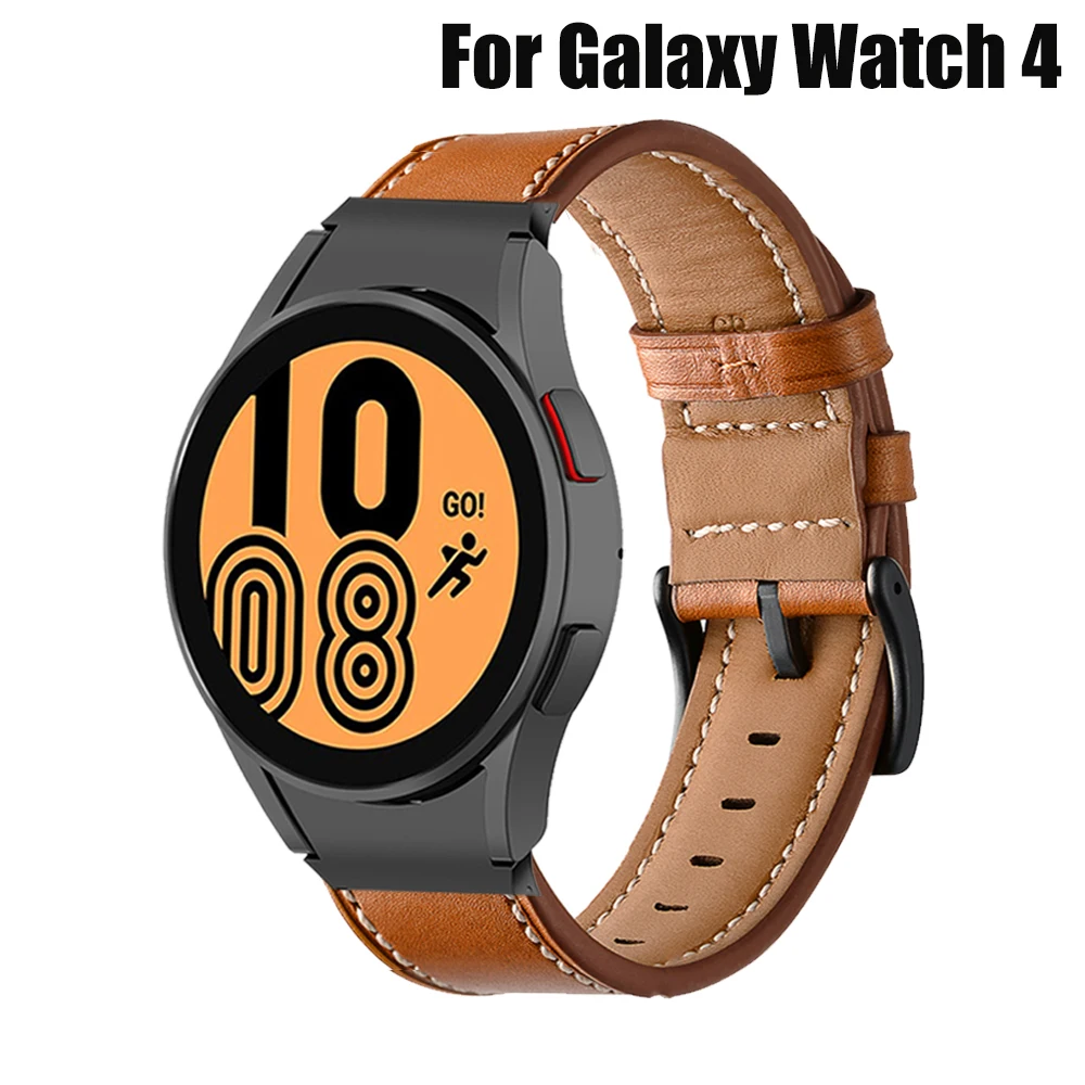 Ремешок из натуральной кожи без зазора для Samsung Galaxy Watch 4 44/40 мм браслет с изогнутым