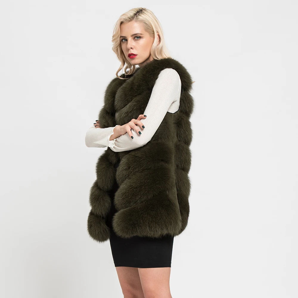 Jancoco Max, новинка, Длинный жилет из натурального Лисьего меха, Осень-зима, теплый, 6 рядов, жилет, женский, Повседневный, мягкий, жилет, высокое качество, S7167