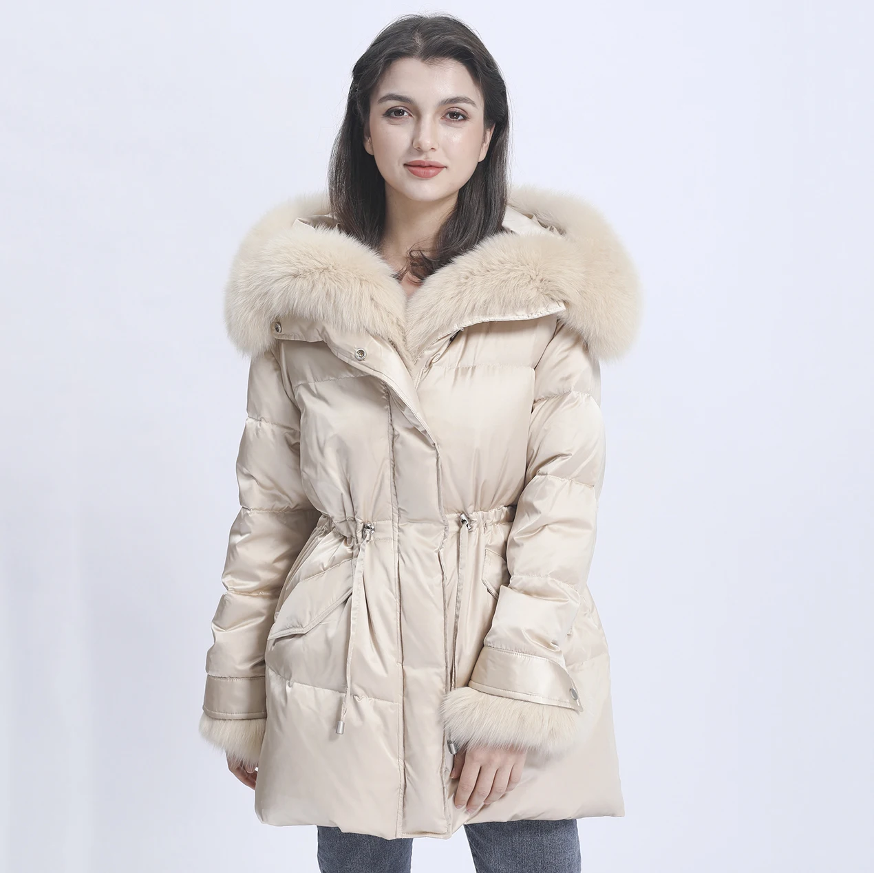 

MISSJANEFUR Winter Coat Women Real Goose Down Hooded Puffer Jacket Quilted Warm Luxury Bubble Down Coat With Real Fur Female