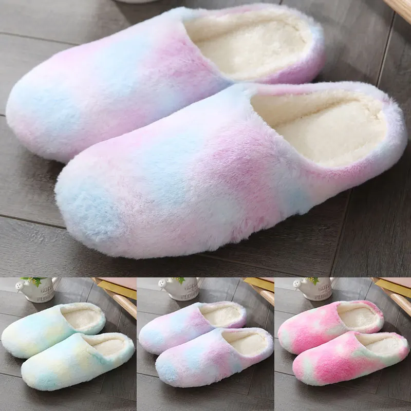 

Tie dye Couple Winter Warm Slippers for Women Soft Cotton Indoor Flats Shoes Suede Guest Slippers Loafer Shoes Women Bedroom Hot