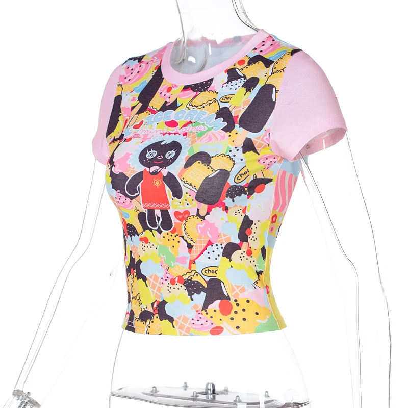 

Summer Letter Printing Print Women Short Sleeve T Shirt Crop Top Bodycon Sexy Streetwear Casual 2021 Summer Clothes Cute Y2k