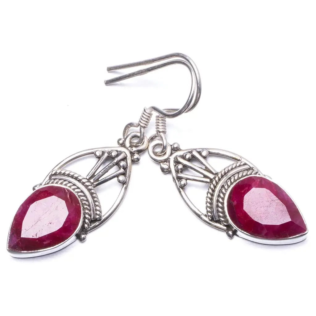 Natural Simulated Cherry Ruby Handmade Unique 925 Sterling Silver Earrings 1.5&quot Y1504 | Украшения и аксессуары