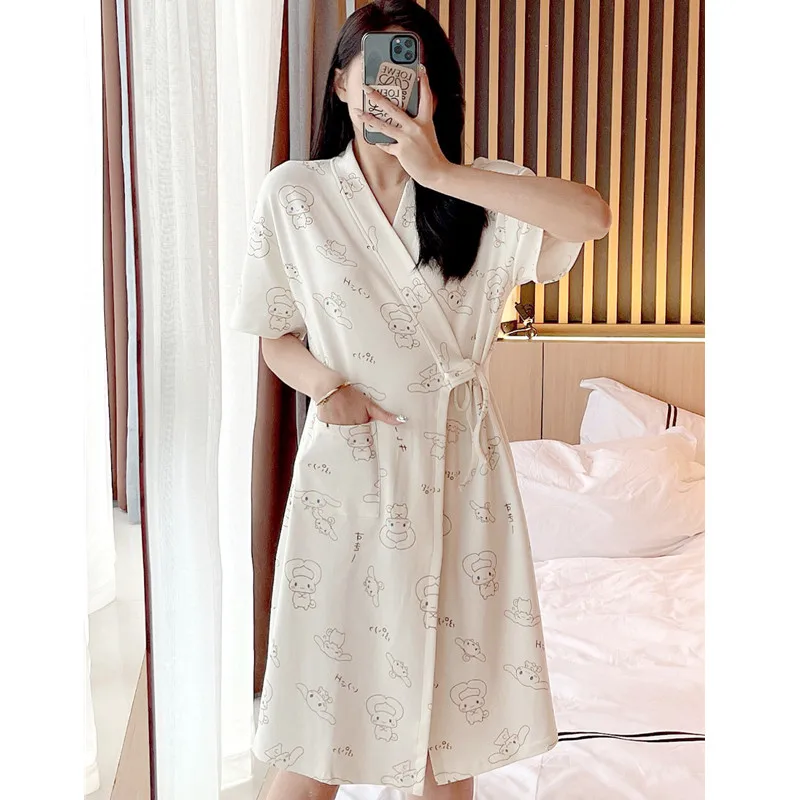 

Japanese Anime Kawaii Pajama Set For Women Cotton Robe Femme Pyjama Summer Short Sleeve Kimono Nightgown Yukata 2021