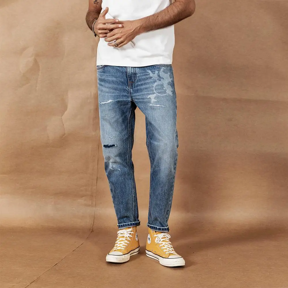 Мужские рваные джинсы SIMWOOD длиной до щиколотки с лазерным принтом свободные