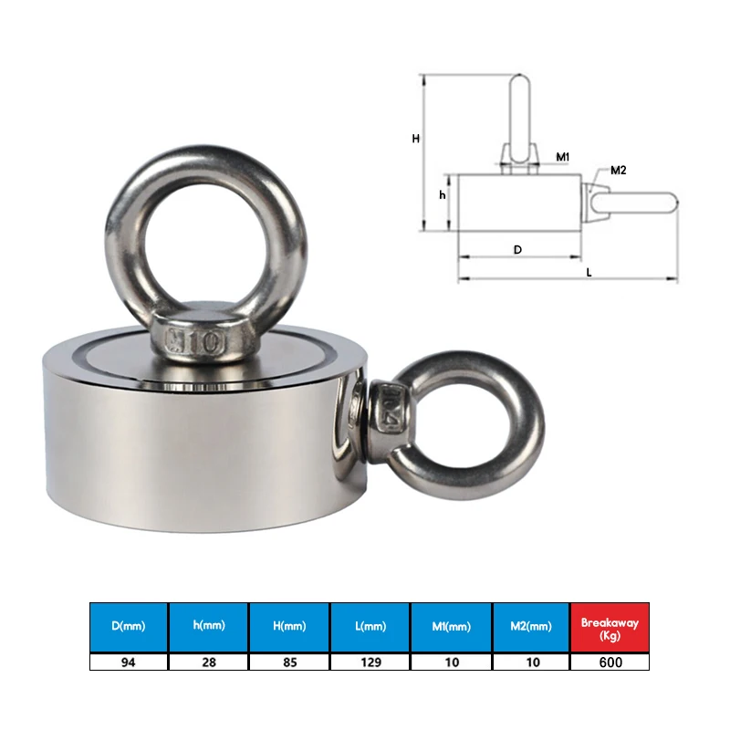 

D94mm Double Side 600KG Neodymium Recovery Magnet With 10m Rope Salvage Tool Strong Recovery Fishing Kits