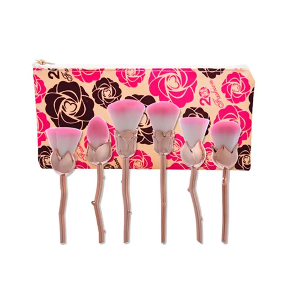 

Rose Makeup Brush 6 Pcs Pink Rose Brushes Set Soft Hair Loose Powder High Gloss Eye Shadow Brush Cosmetic Makeup Tool