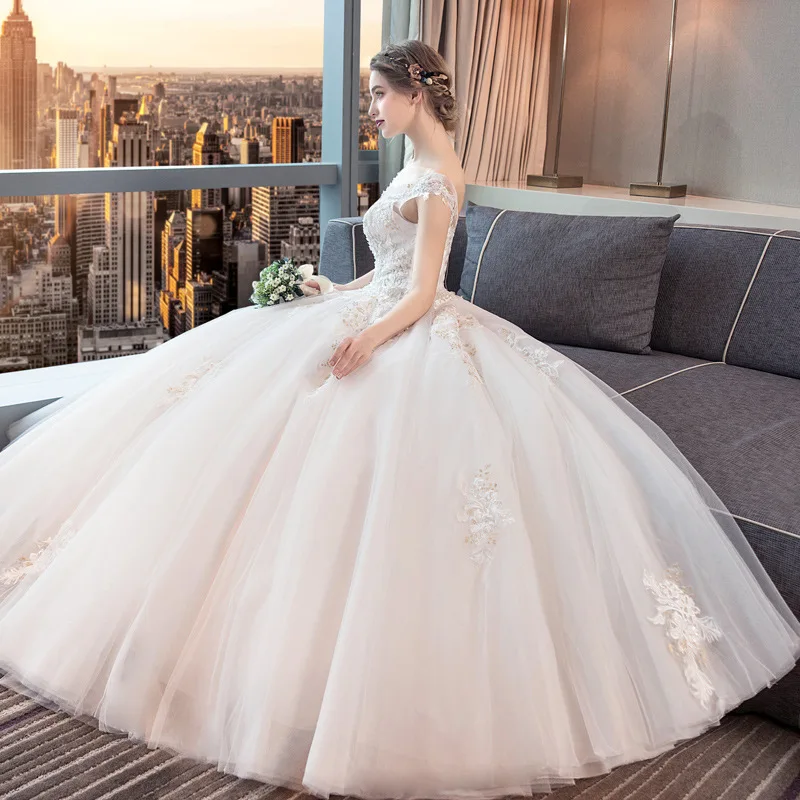 

Custom Gorgeous Off Shoulder Lace Wedding Dresses 2022 V Neck Applique Sweep Train Bridal Gowns Vestido De Novia Appliques