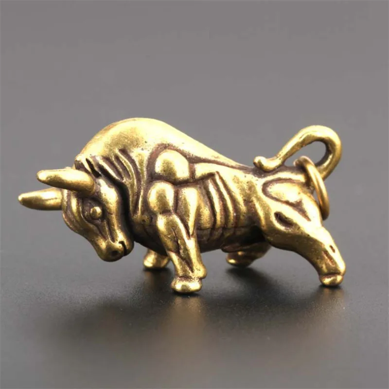 Мини Портативный винтажный латунный фигурка быка брелок для ключей Ретро