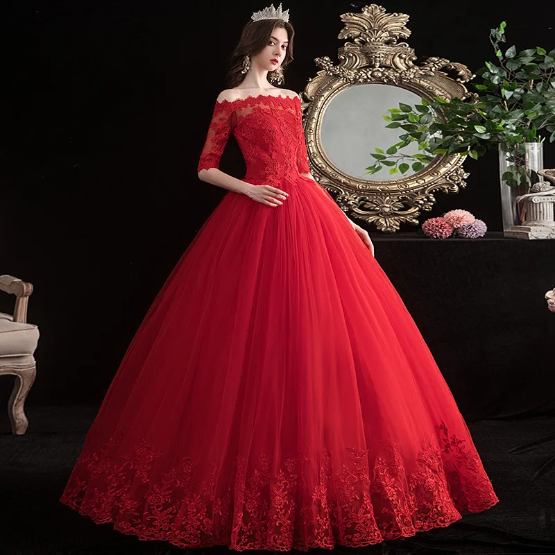 Popodion Red Wedding Dress Lace Bride Simple Sexy WED90534 | Свадьбы и торжества