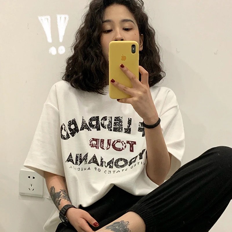 

Женская футболка в гонконгском стиле с коротким рукавом, модный свободный ретро-топ в стиле Харадзюку и бойфренда для студентов, 2021