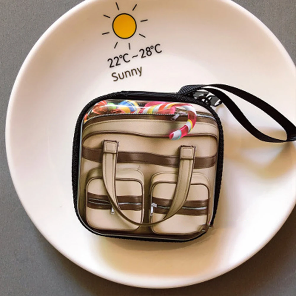 

Creative Printing Tinplate Coin Purse Portable Earphone Bag Retro Style Square Coin Purse Mini Key Case Coin Storage Bag