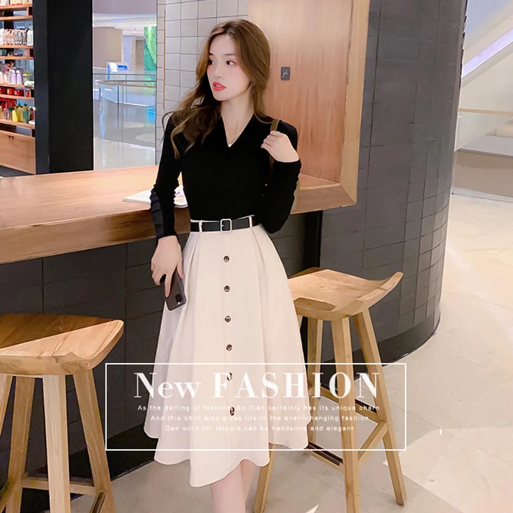 Женский офисный комплект из двух предметов зимняя одежда вязаный свитер с