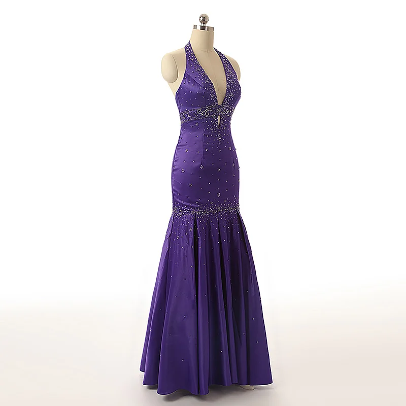 Труба/Русалка Холтер длиной до пола атласное вечернее платье с бисером Выпускные
