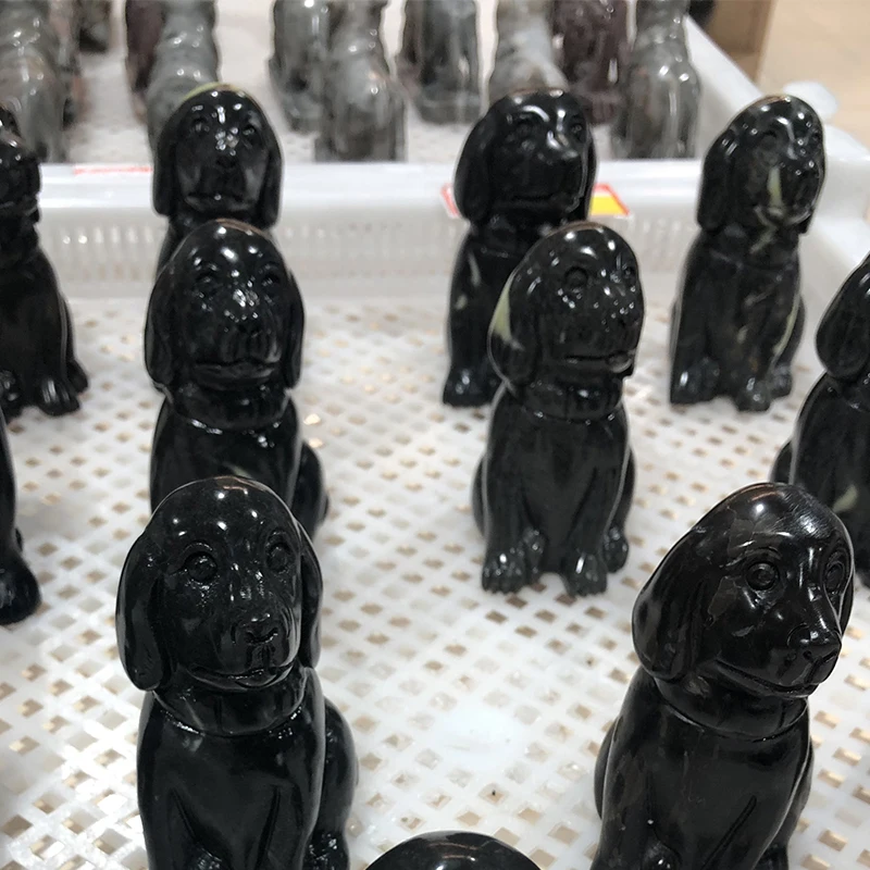 

1pc Natural Obsidian Carved Big Golden Retriever Home Living Room Decoration Art Decoration Angel Wolf Character