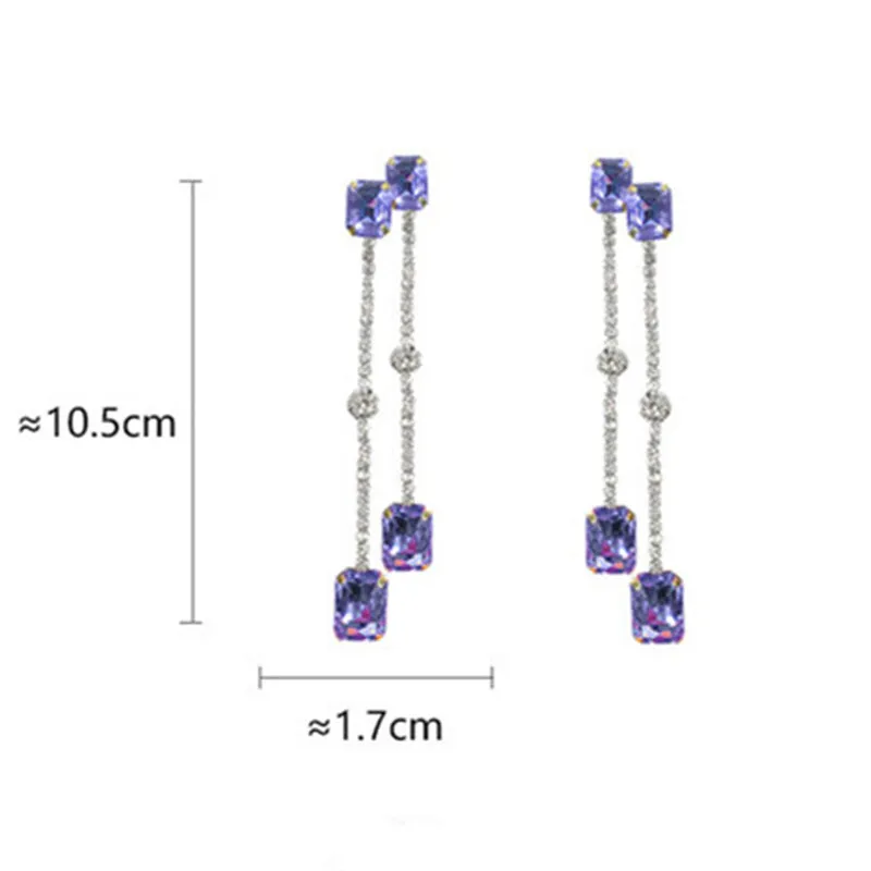 FYUAN, винтажные длинные висячие серьги с кисточками для женщин,, Bijoux, квадратные висячие серьги с кристаллами шампанского, вечерние ювелирные изделия, подарки