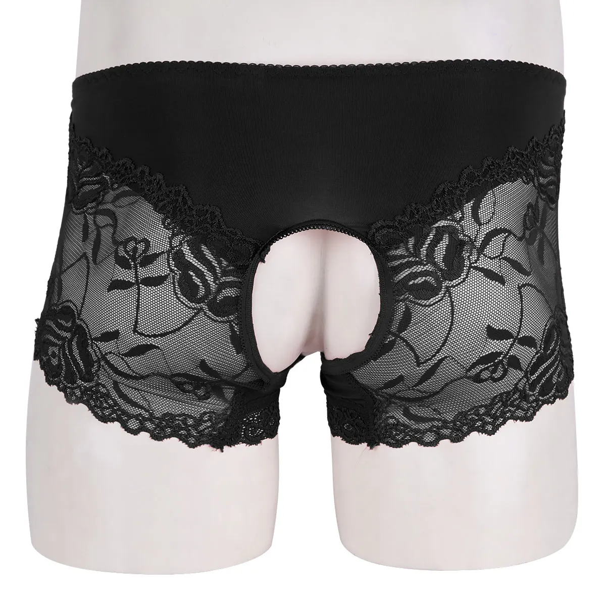 Мужские трусы бикини с высокой талией синие прозрачные кружевные сексуальные