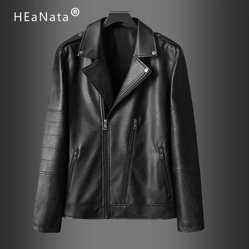 Новинка 2019 кожаная мужская повседневная куртка весна осень мотоциклетная одежда