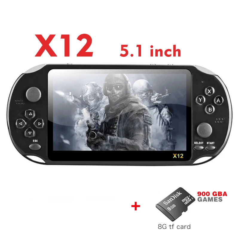 X12 bk with TF card Новое поступление 5,0 дюймов Большой экран Портативный игровой плеер Поддержка ТВ выход с MP3/кино камера мультимедиа видео игровая консоль - Цвет: X12 bk with TF card