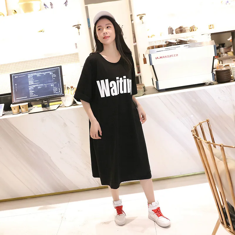 Летние женские длинные ночные рубашки хлопковая свободная черная Пижама с