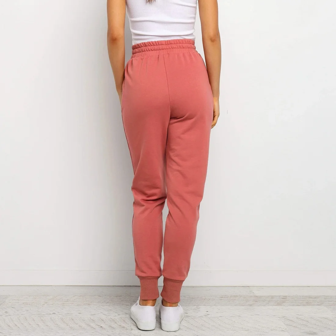 

Spring Autumn Women\u2019s Wild Casual Trousers Fashion Solid Color High-waist Bandage Beam Feet Sweatpants