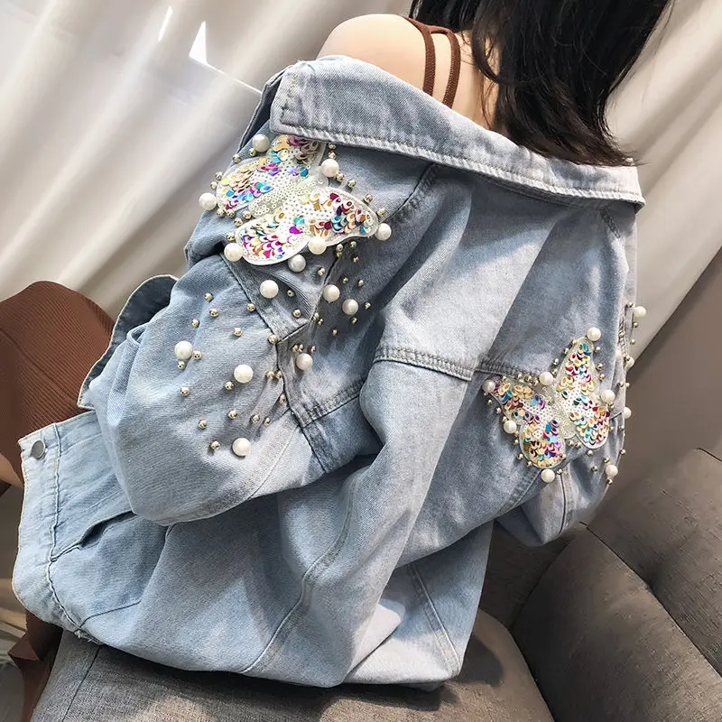 3D embroidery Женская Короткая свободная джинсовая куртка с рукавами летучая мышь и кисточками, женская модная новая верхняя одежда для мальчиков, осенняя уличная одежда, джинсовое пальто - Цвет: 3D embroidery