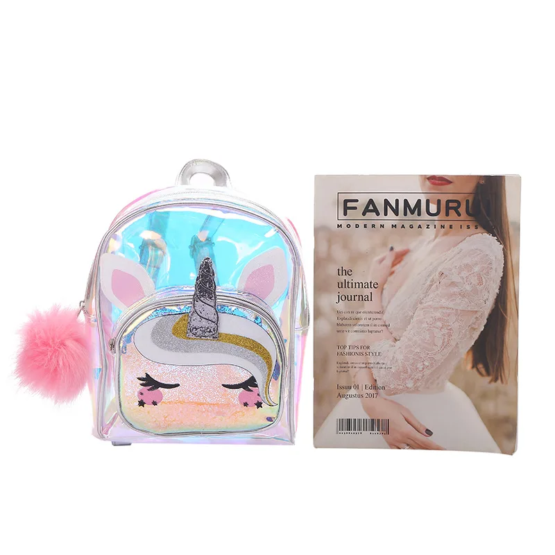 Student Holographic Unicorn Backpack Girls Soft Laser Transparent TPU Schoolbags Large Capacity Waterproof Shoulder Bag For Kids