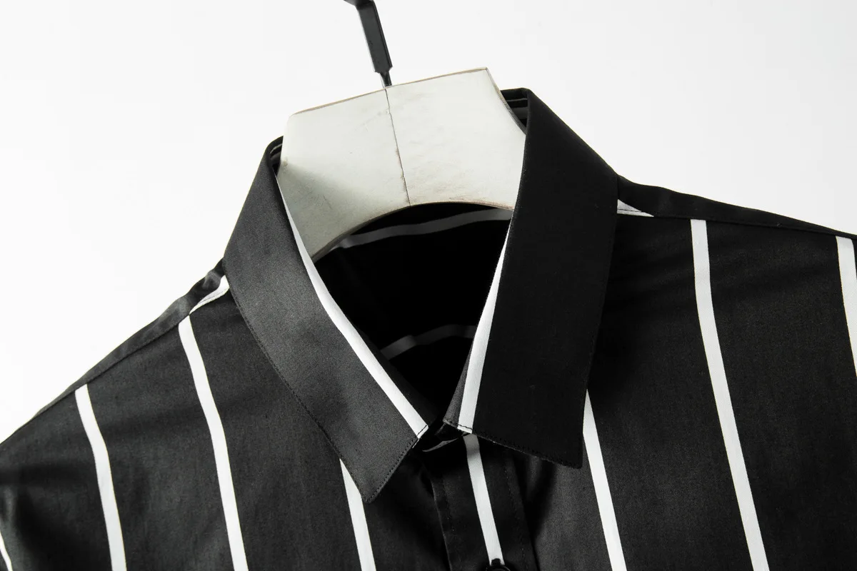 100% хлопок Модная белая черная полосатая рубашка с коротким рукавом плюс размер 4xl