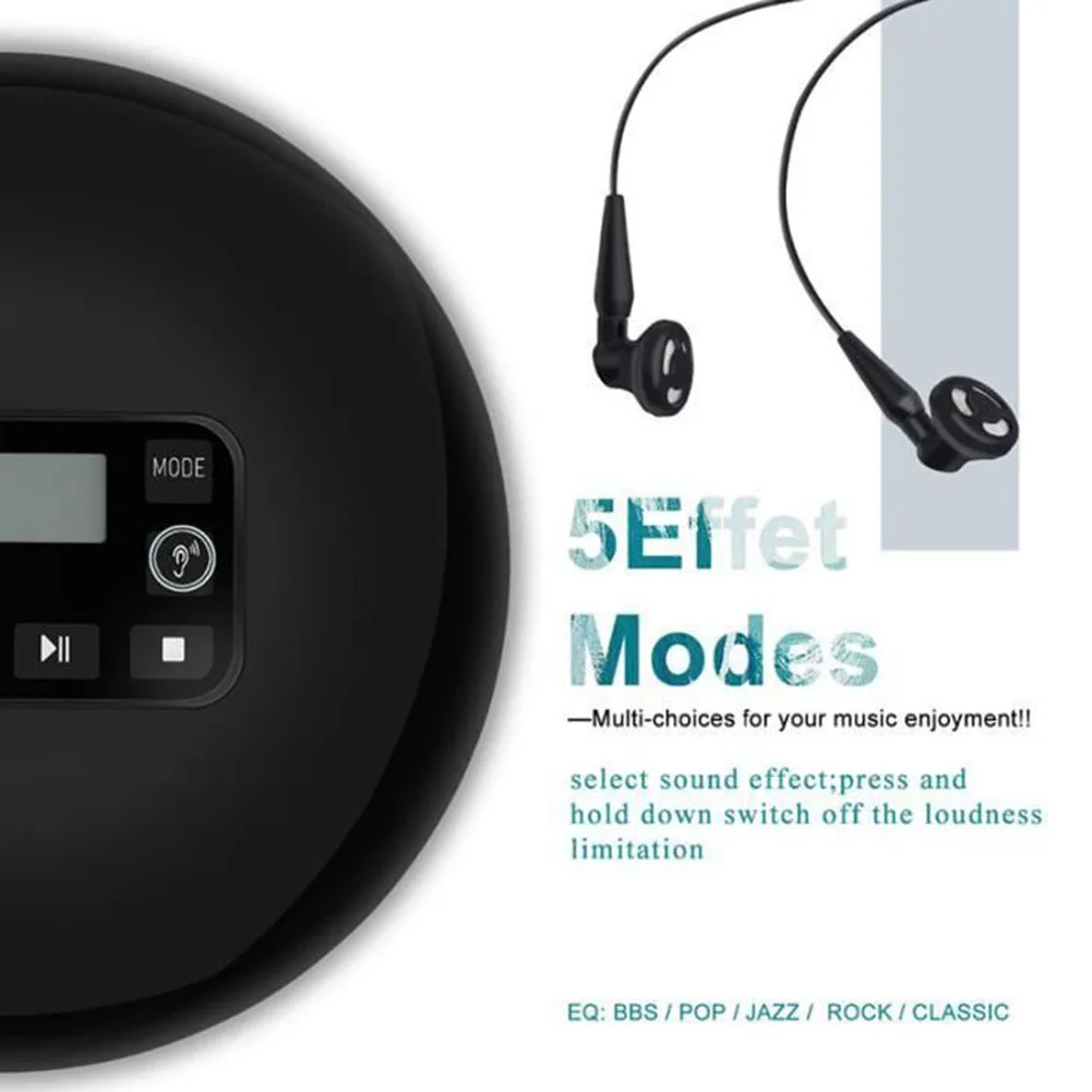 Портативный CD и MP3-плеер, компактный дискман с наушниками, Walkman для детей с защитой от проскальзывания для CD, MP3, CD-R, CD