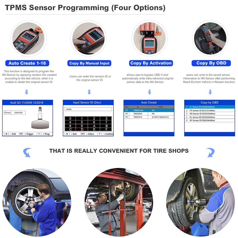 Autel TS501 инструмент для ремонта шин с 4 шт. 2 в 1 MX Sensor Поддержка TPMS Программирование