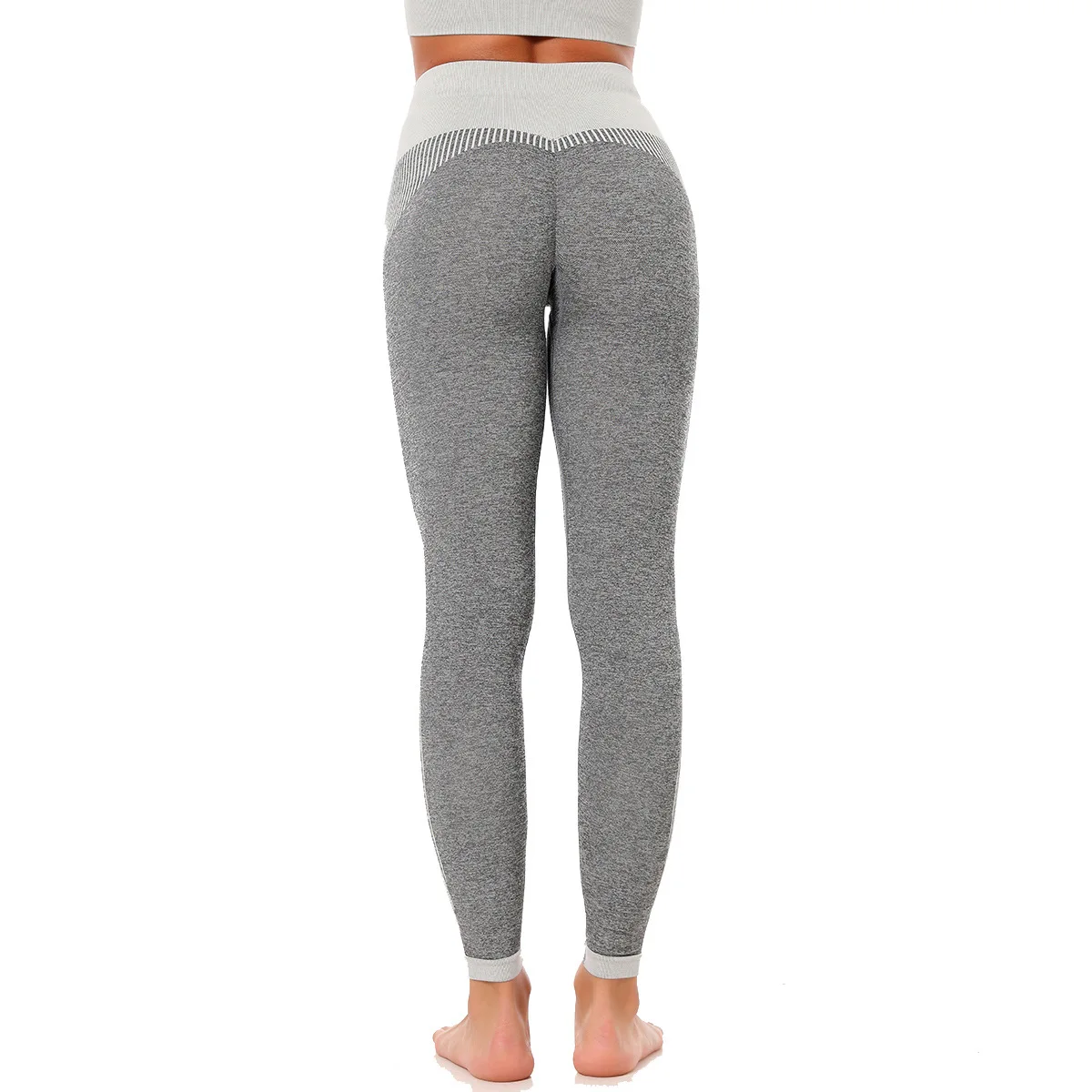 

Seamless knitted yoga pants high waist hip-lifting striped fitness pants sports tight high stretch trousers women
