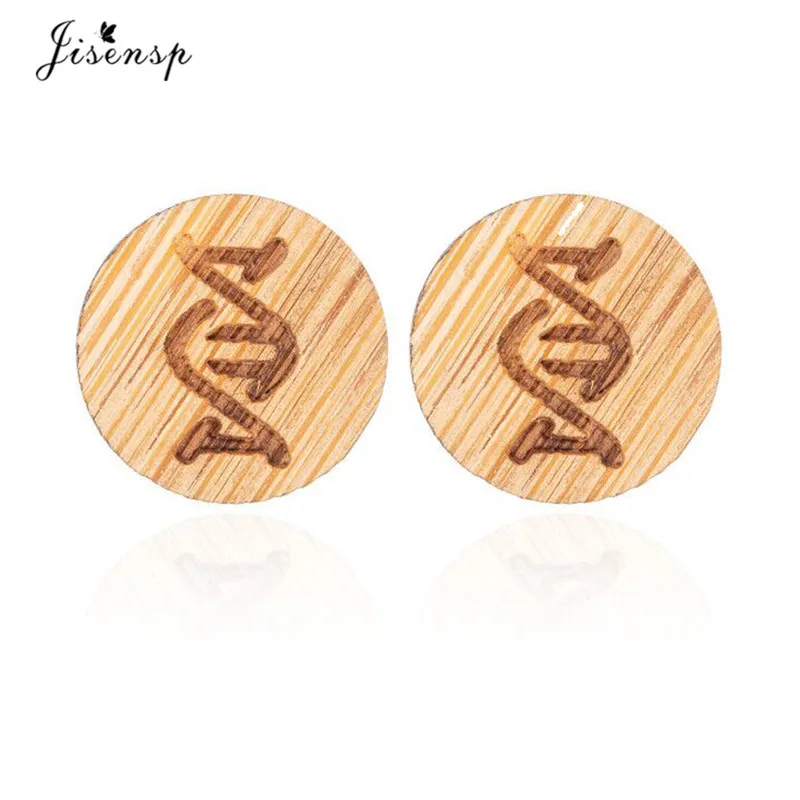 Jisensp Unique Design Tiny Handmade DNA Stud Earrings for Women Wooden Minimalism Geometric Round Earring Personality bijoux | Украшения и