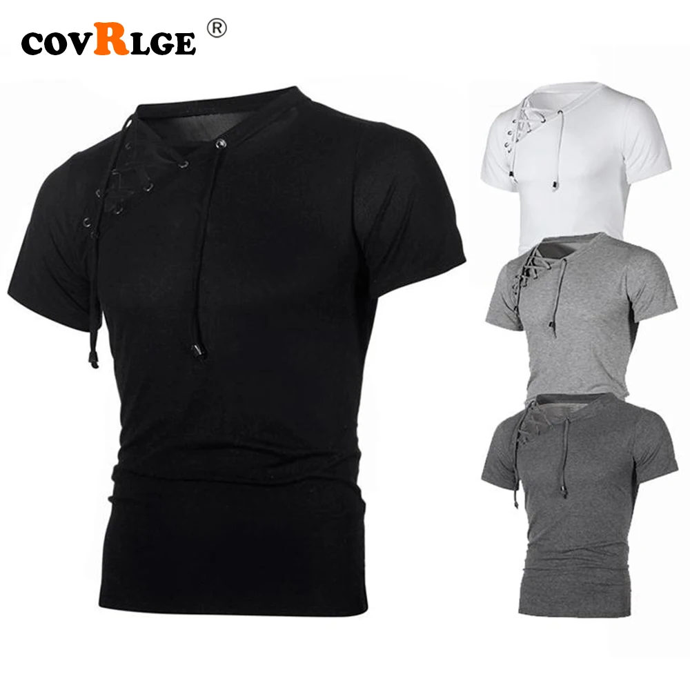 

New Men's Fitness Gyms t shirt Male sexy bandage hollow out White Short Sleeve t Shirt Men Sexy O Neck Tshirt Tops M-3XL MTS590