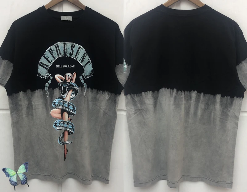 

Top Quality Represent Patchwork T-shirt Men Women Vintage Represent T Shirt Tie Dye Wash Do Old Hiphop Tees