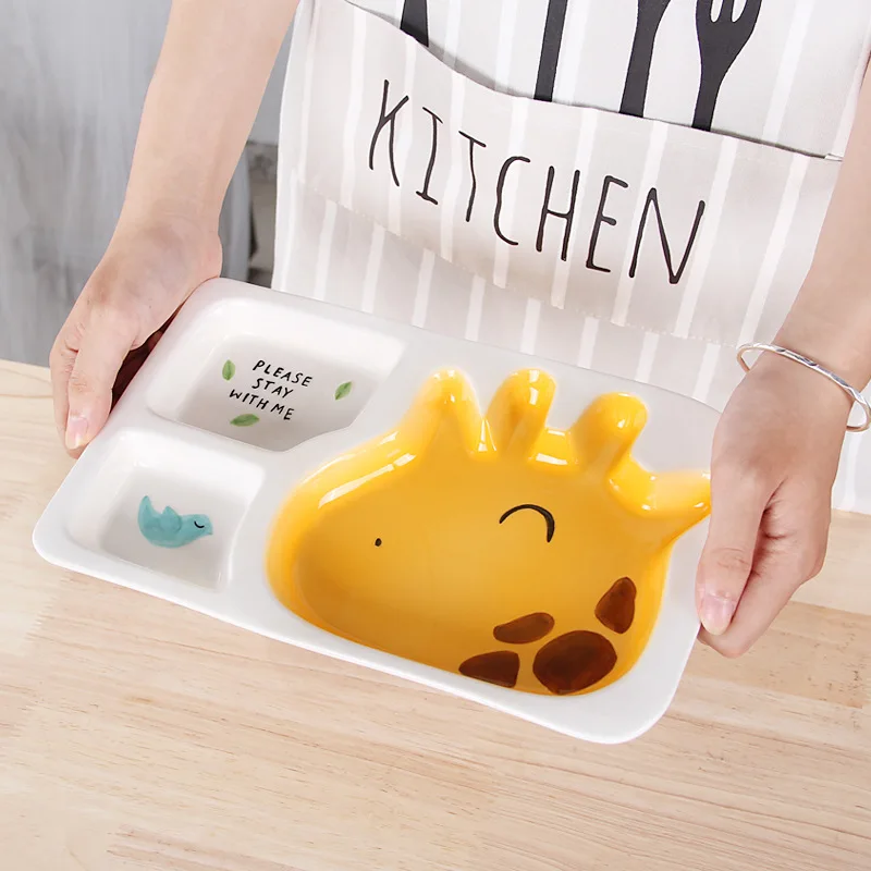 

Baby Dinner Plate Children Tableware Ceramic Creative Rice Plate Cartoon Fruit Plate Household Separation Grid