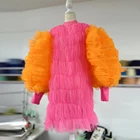 Новинка, Экстравагантное платье с рюшами в стиле High Street, модные короткие платья с рукавами-фонариками и высоким воротником, вечерние платья с реальным изображением