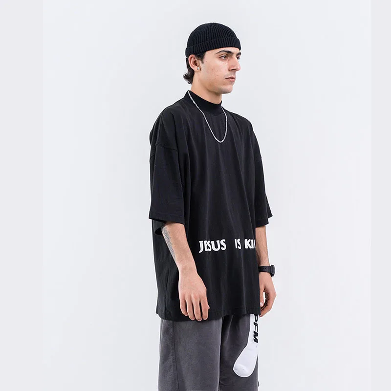 Новинка Мужская Уличная футболка с высоким воротником принтом в стиле хип-хоп