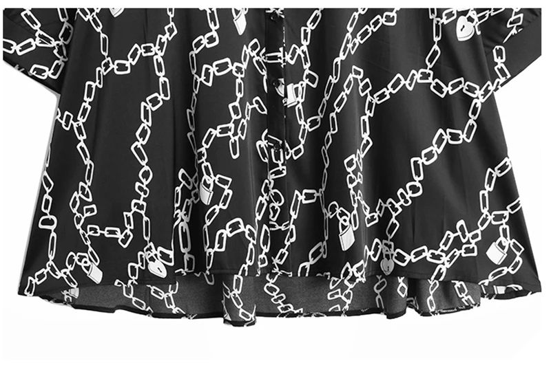 

[EAM] Women Black Big Size Casual Printed Chiffon Blouse Stand Neck Half Sleeve Loose Shirt Fashion Spring Summer 2021 1DD9122