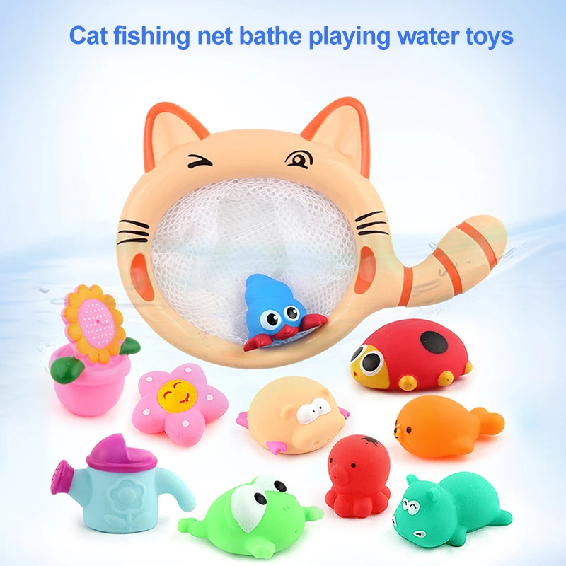 

Цветная мягкая плавающая резиновая мультяшная Интерактивная рыболовная сеть, игрушки для ванной, милые животные, плавательные игрушки для ...
