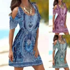 В богемном стиле с принтом с открытыми плечами; С эластичной резинкой; Женские модные перфорированные открытые туфли; Клубные Вечерние Повседневные платья летние женские пляжные обтягивающее мини-платье 2021