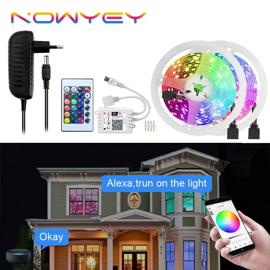 

LED Strip WiFi Control 12v RGB Tape 20M SMD2835 Strip Light Works With Alexa Backlight for Christmas Halloween Decoration Room