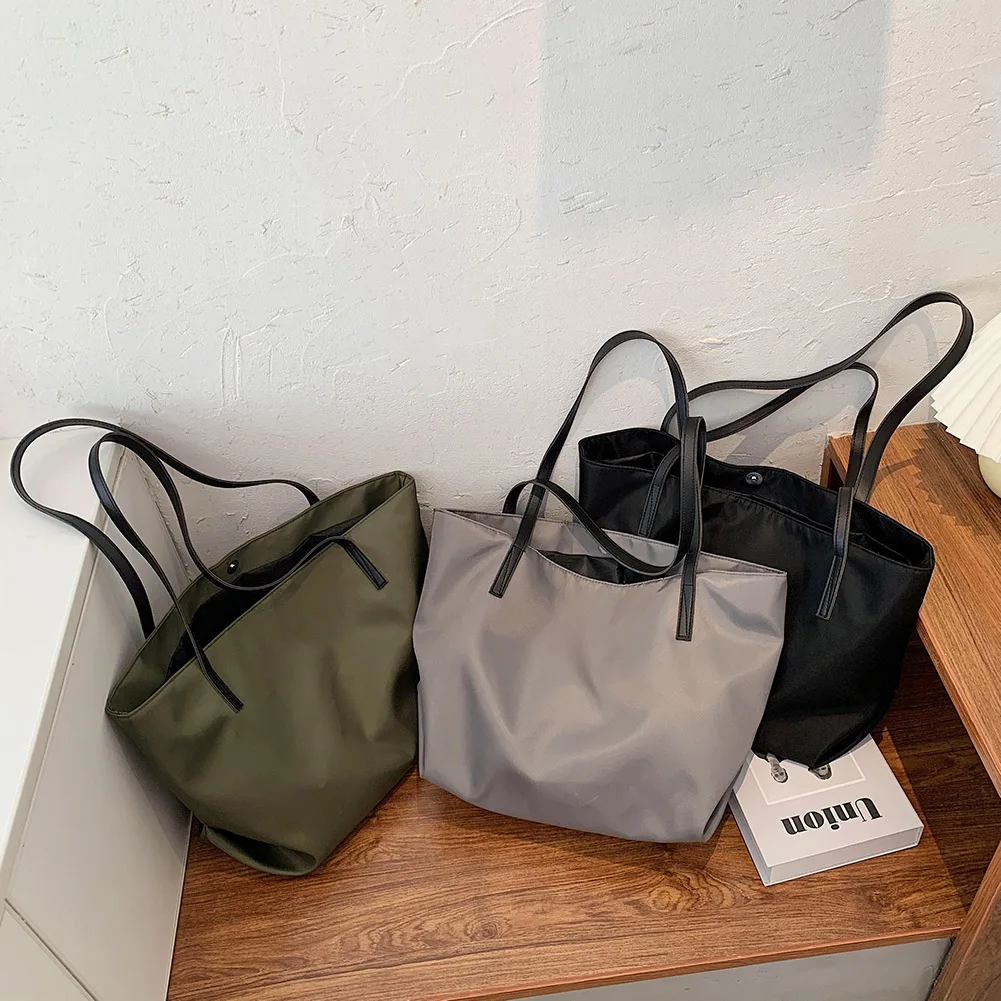 

Popular Simple Female Daily Bag Fashion Big Capacity Shoulder Bag Nylon Handbag Female Solid Color Shopping Tote 2020 New Bags