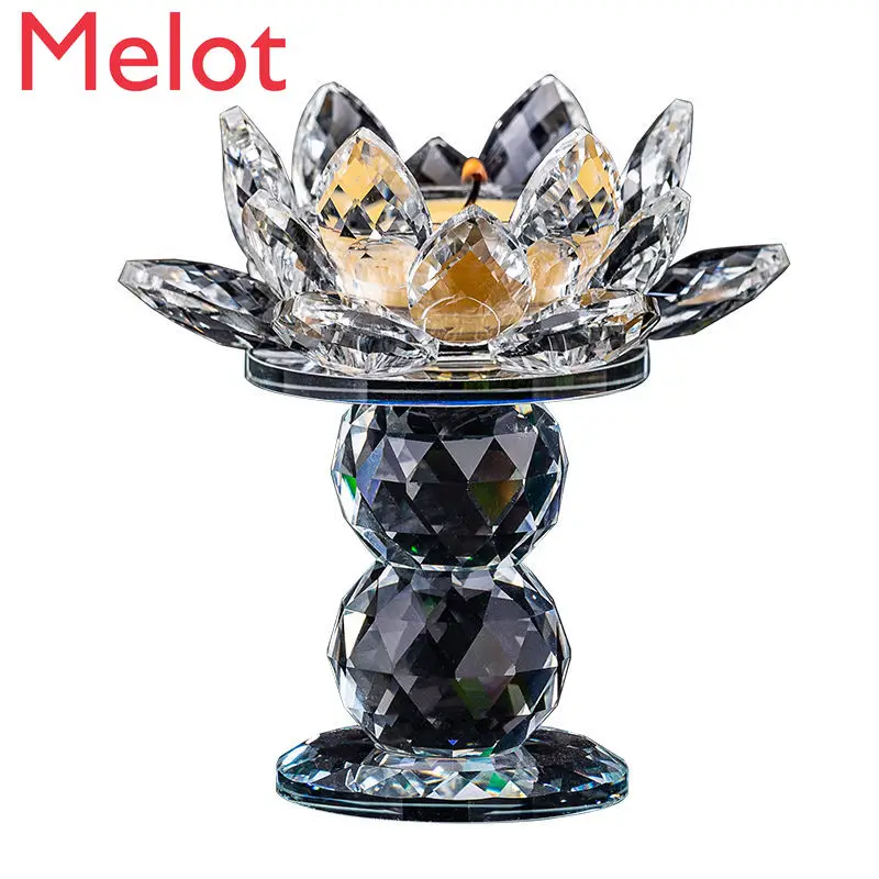 

Crystal Double Ball Lotus Candlestick Decoration Buddhist Supplies Butter Lamp Buddhist Hall Buddha Lamp Temple Candle Display