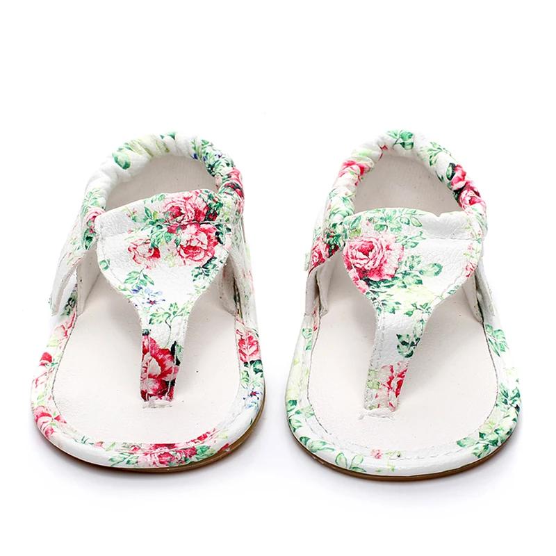 

Baby Girl Beach Sandals Floral Printed New Summer Outdoor Shoes Baby Flats PU Leather Shoes Rubber Sole Girl Floral Sandals