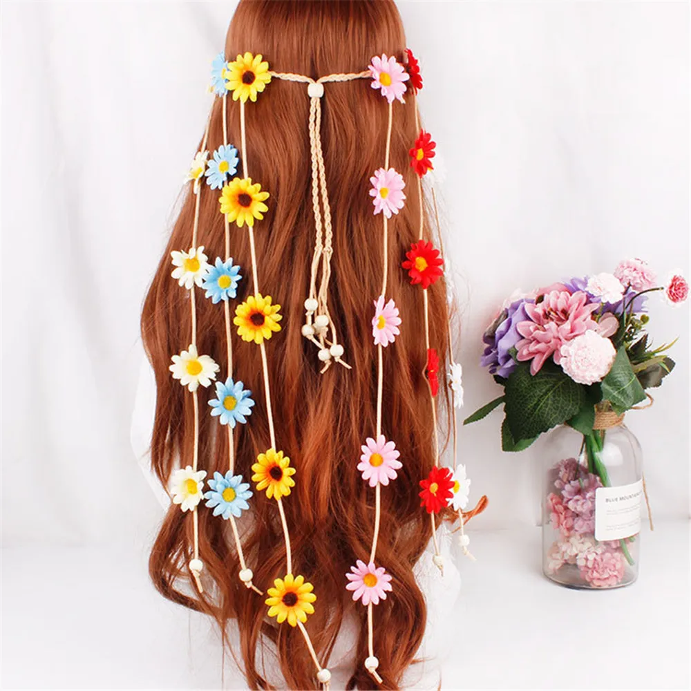 

7 Color Flower Headband Hair Accessories Festival Women Adjustable Headdress Boho Sunflower Hair Band Sunflower Headband