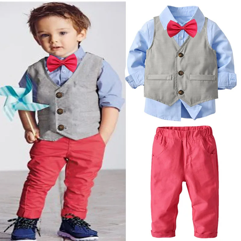 

Children Suit 2020 Autumn New Baby Boys Gentleman Vest Shirt Trousers Send Bow Tie Four-piece Kids Banquet Formal Wear 0-6 Years