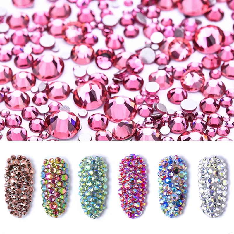 Стразы из розового стекла Polairs SMC смешанные размеры стразы с кристаллами не