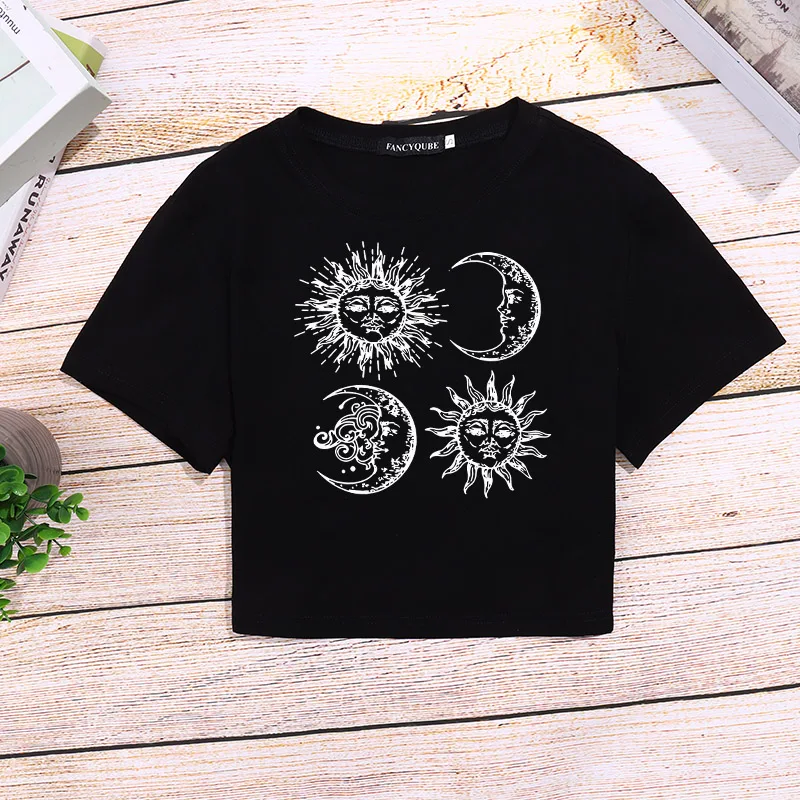 

Vintage Goth Crop Top Women Sexy Harajuku T-shirts Black Streetwear Lady Bodycon Tops T-shirt E-girl Fashion Gothic Tee Shirt